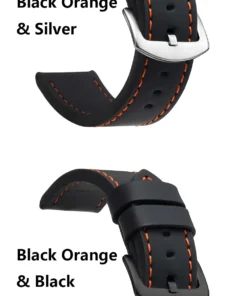 Uhrenarmband Leder schwarz orange