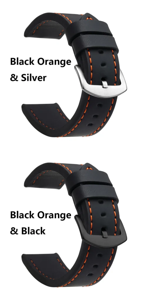 Uhrenarmband Leder schwarz orange